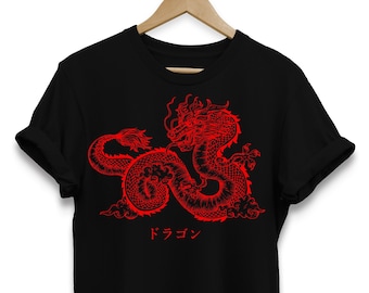 レッドドラゴンTシャツ：日本のタトゥーアート、エッジの効いた