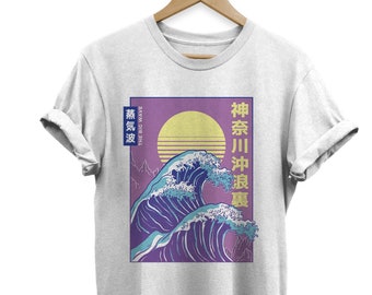 Big Wave Shirt, Vaporwave T-shirt, Japanese Aesthetic, Retrowave Clothes, Synthwave Clothing, Kanji Apparel, Japan Streetwear