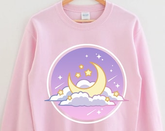 Bluza z kapturem Crescent Moon, bluza Yume Kawaii, Pastel Goth, odzież Harajuku, prezent świąteczny, Fairy Kei,