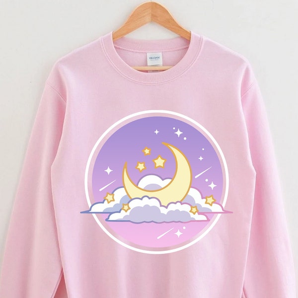 Crescent Moon Hooded Sweater, Yume Kawaii sweatshirt , Pastel Goth, Harajuku Clothing, Christmas Gift, Fairy Kei,