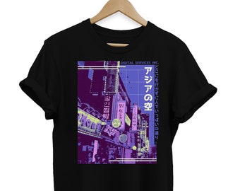 Japanese Vaporwave Cityscape T-Shirt, city vibes Shirt Art Aesthetic, night city cyberpunk Unisex shirt