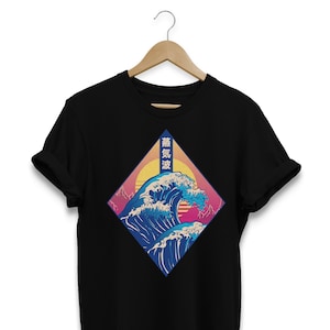 Big Wave Shirt, Vaporwave T-shirt, Japanese Aesthetic tee, Retrowave Clothes, Anime top, Synthwave Clothing, Kanji Apparel, Japan Streetwear
