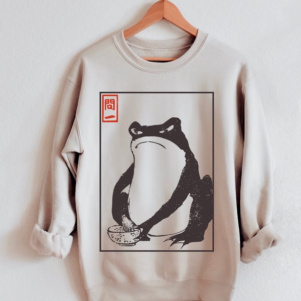 Unimpressed Frog Sweatshirt - Grumpy Frog - cottagecore Japanese Aesthetic by Matsumoto Hoji, Vintage Style Art Sweatshirt