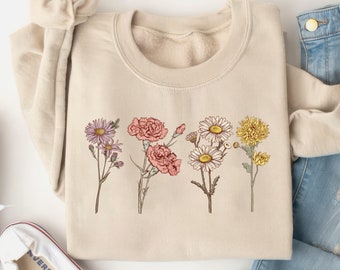 Moletom personalizado com flor de nascimento, presente para o Dia dos Namorados, presente para o Dia das Mães, presente para mãe e avó, presente para planta e mãe