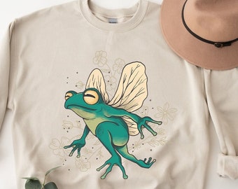 Cottagecore Frog sweatshirt, Cute Fairy Frog With Mushroom sweatshirt, Aesthetic Graphic Tee Frog Shirt Goblincore Clothing