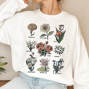 Flowers Sweatshirt, Sunflower, Marigold, Tulip shirt, Aesthetic Sweatshirt Unisex