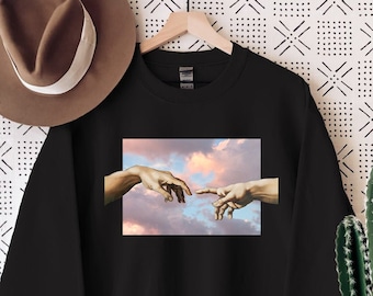 Creation of Adam, Sweatshirt, Aesthetic T-Shirt,Renaissance,Aesthetic,Aesthetic Clothing, Trending, Michelangelo, Minimal