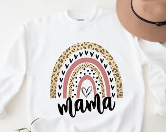 Leopard Rainbow Mama Sweatshirt, Blessed Mama Sweatshirt, Mom Life Sweatshirt
