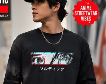 Glitch Anime Eyes Long Sleeve T-Shirt | Glitch Eye Graphic