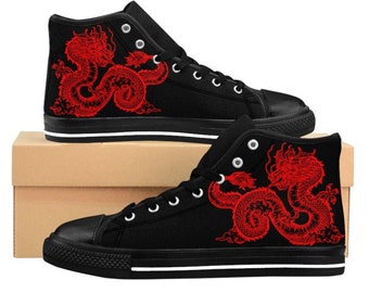 Red Dragon, Chinese Aesthetic Anime High Top Shoes, Japanese Sneakers for Adults, Custom High Top Shoes