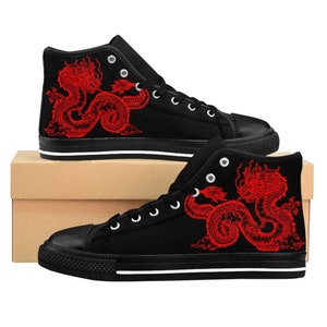 Red Dragon, Chinese Aesthetic Anime High Top Shoes, Japanese Sneakers for Adults, Custom High Top Shoes
