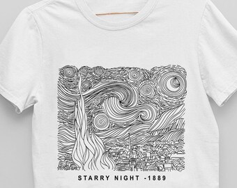 Van Gogh One Line Abstract Art T shirt / Starry Night / Almond Blossom