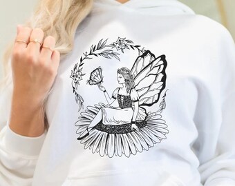Fairycore Clothing - Fairy In A Flower | Dark Art Nouveau Hoodie | Indie Grunge Alternative Aesthetic shirt| Hoody Sweatshirt for Women