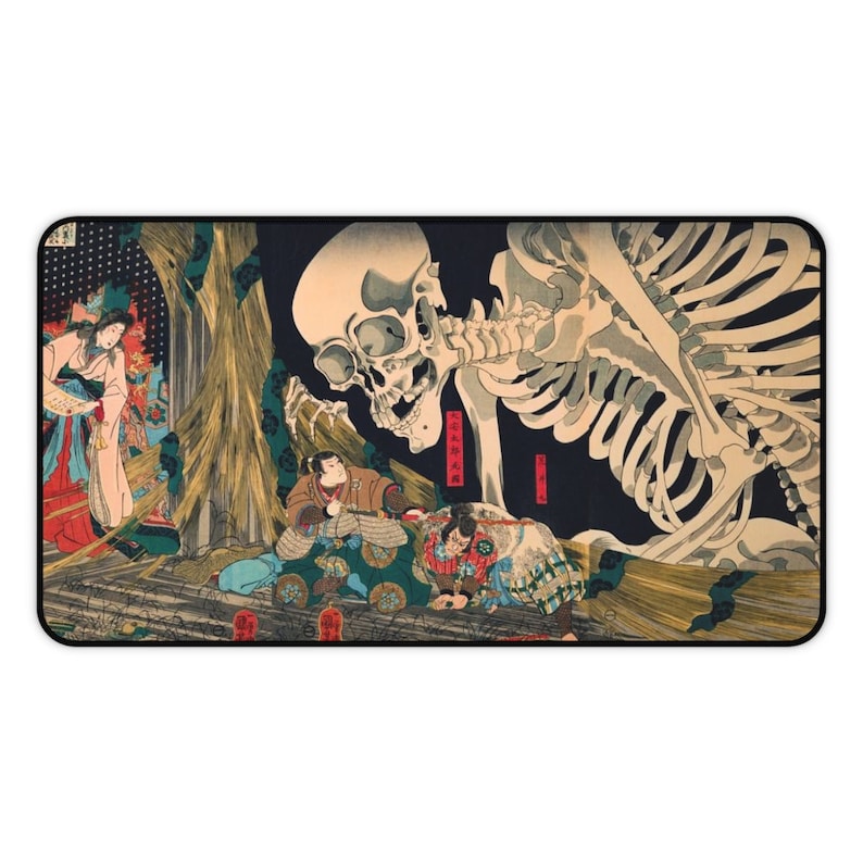 Japanese View Desk Pad, Utagawa Skeleton Spector, Great Wave, Mouse Pad ,Desk Mat,Cute Desk Decoration,Office Desk Mat Pad,Desktop Mat image 4
