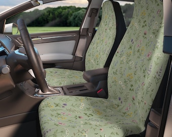 Sage Green Wildflower Car Seat Covers - Cottagecore Auto Accessories - Delicate Floral Vehicle Decor - Vintage Botanical Car Seats