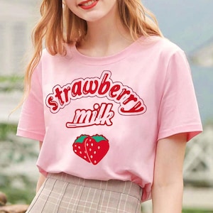 Strawberry Milk shirt, Kawaii shirt, Harajuku Clothing, Anime shirtAesthetic Banana Milk Peach Milk Japan shirt UNISEX