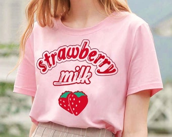 Strawberry Milk shirt, Kawaii shirt, Harajuku Clothing, Anime shirtAesthetic Banana Milk Peach Milk Japan shirt UNISEX