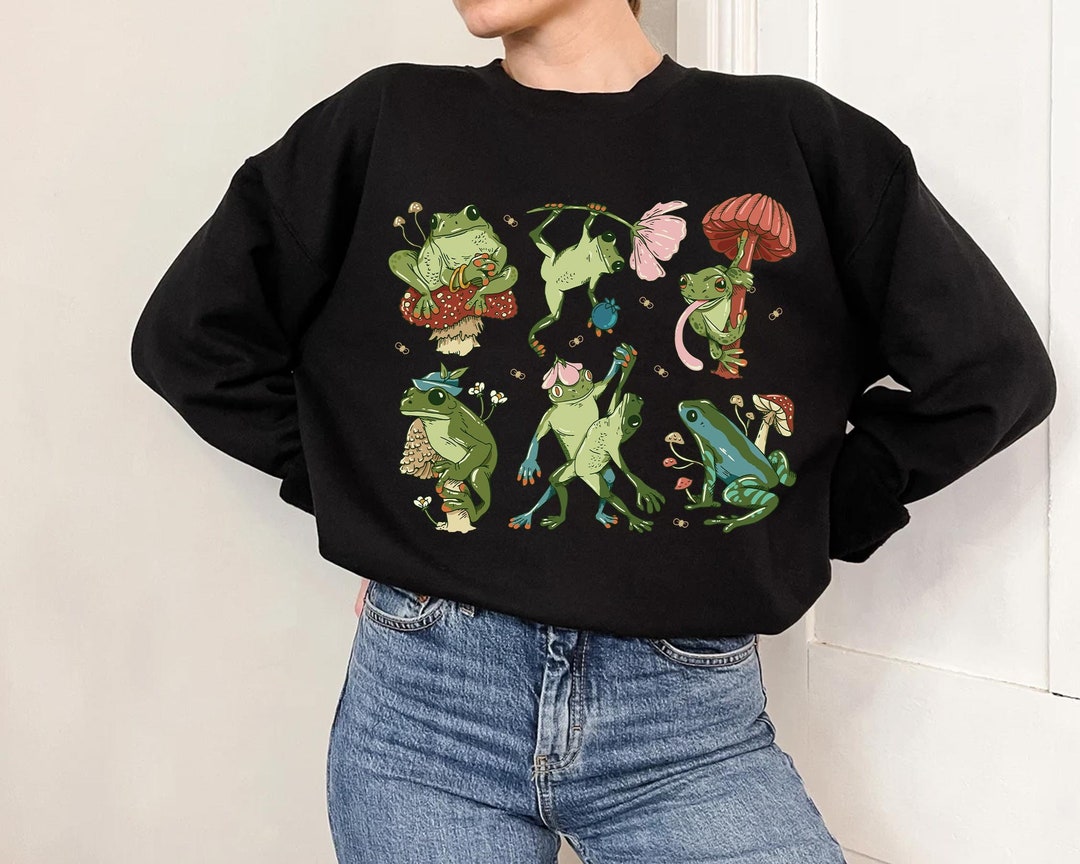 Tuxedo Frog Pattern Print Women Crewneck Sweatshirt