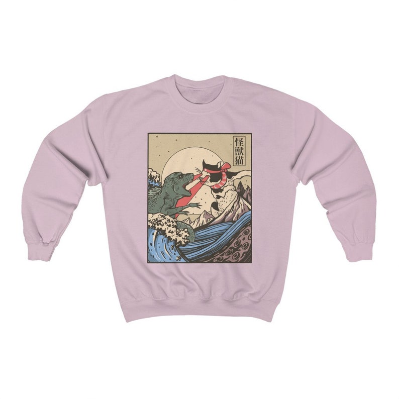 Kaiju Vs Cat Sweatshirt, neko, Japanese Vintage Japan Sweatshirt, Manga Anime Retro Vintage 80s Aesthetic Clothing Unisex image 9