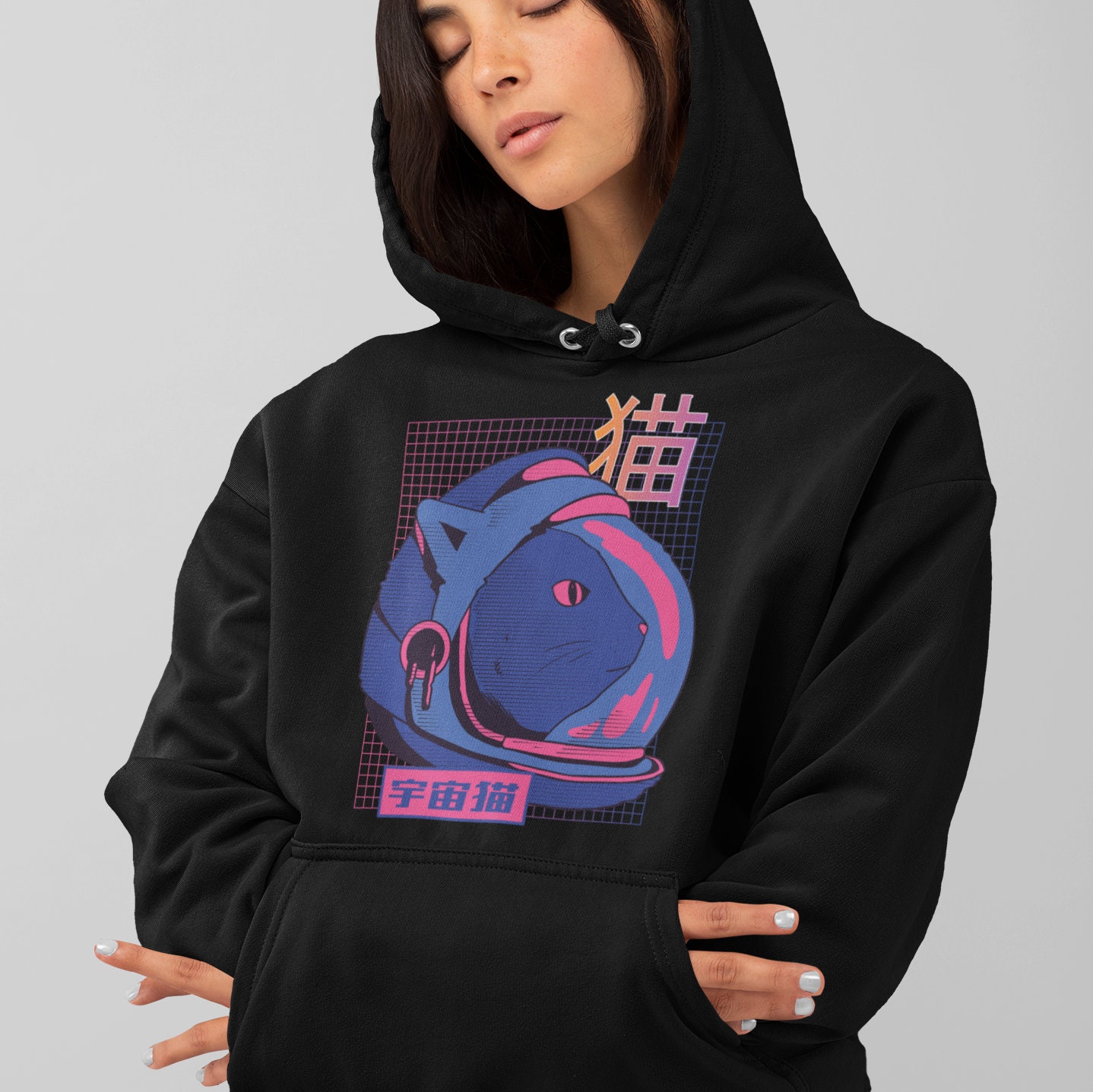 Kawaii Anime Neko Cat Girl in Black Hoodie Poster for Sale by TenchiMasaki