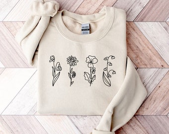 Moletom personalizado com flor de nascimento do mês de nascimento, presente para o dia dos namorados, presente para o dia das mães, presente para mãe e avó, presente para planta e mãe,