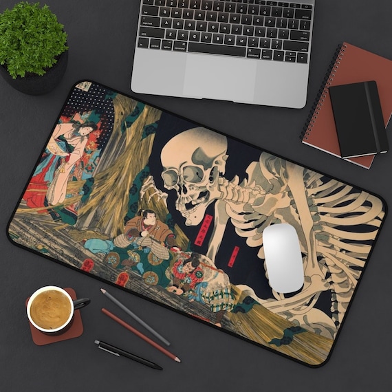 Japanese View Desk Pad, Utagawa Skeleton Spector, Great Wave, Mouse Pad ,Desk Mat,Cute Desk Decoration,Office Desk Mat Pad,Desktop Mat
