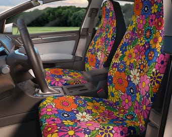 Protections de voiture marguerites rétro colorées, décoration florale maximaliste pour voiture, accessoires de voiture Pop Art Y2K, intérieur de véhicule lumineux et mignon