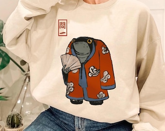 Sudadera estilo cottagecore con la camiseta Grumpy Frog de Unimpressed / Arte vintage japonés de Matsumoto Hoji Sudadera con capucha