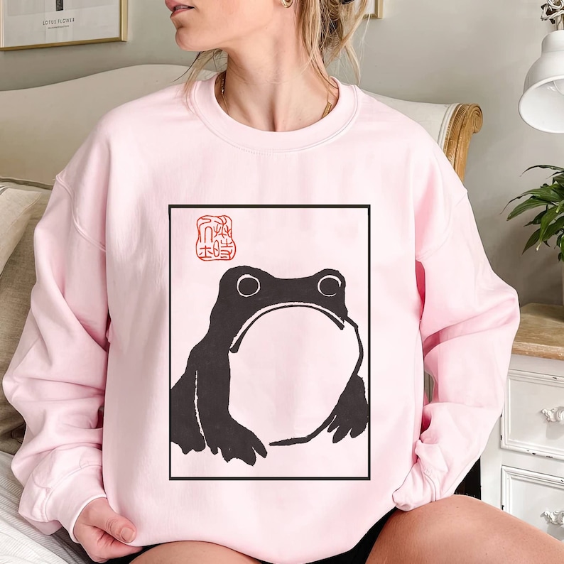 Unimpressed Frog Sweatshirt Japanese Aesthetic by Matsumoto Hoji, Organic Unisex Sweatshirt, Vintage Style Art Sweatshirt image 6