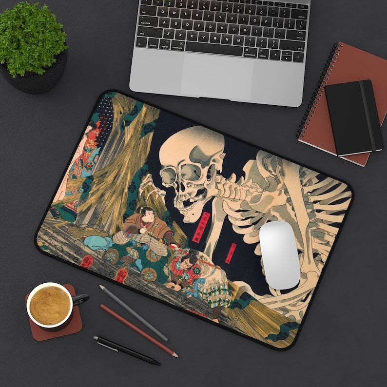 Japanese View Desk Pad, Utagawa Skeleton Spector, Great Wave, Mouse Pad ,Desk Mat,Cute Desk Decoration,Office Desk Mat Pad,Desktop Mat image 7