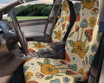 Mushroom Car Seat Covers For Women Universal Fit, Retro Boho Floral Seat Cover, Cute Colorful Seat Cover For Car Vehicle, Mystical Evil Eyes