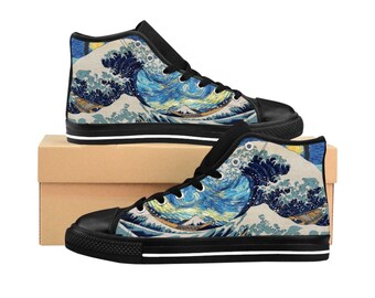 Van Gogh Great Wave Starry Night Custom shoes, Men's High-top Sneakers