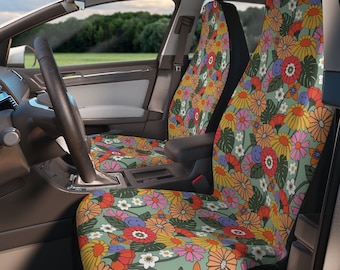 Flower Power Car Seat Covers, Retro Car Seat Covers, Retro Car Accessories, Cottagecore, Hippie Car Seat Covers, Car Accessories For Women