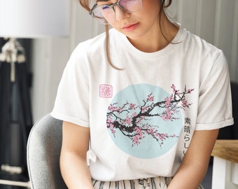 Japanisches Blütenhemd, Kirschblütenhemd, ästhetisches Hemd, ästhetische Kleidung, Kawaii, Blumen Anime Unisexhemd