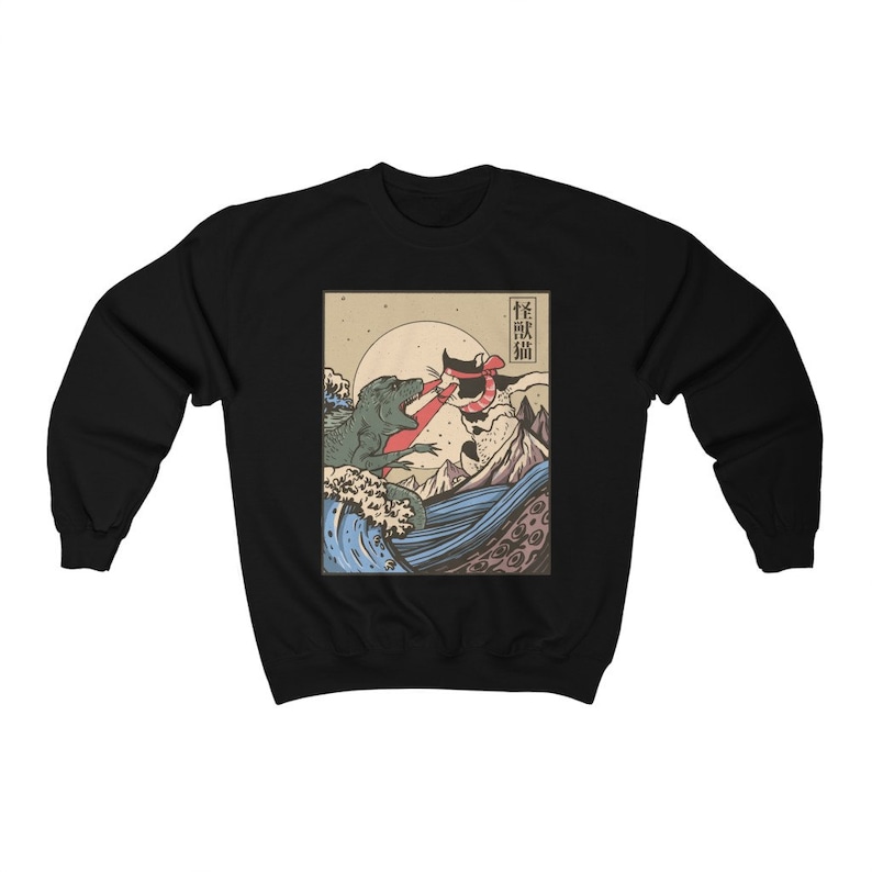 Kaiju Vs Cat Sweatshirt, neko, Japanese Vintage Japan Sweatshirt, Manga Anime Retro Vintage 80s Aesthetic Clothing Unisex image 7