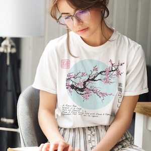 日本の花のシャツ、桜のシャツ、美的シャツ、美的服、かわいい、花のアニメユニセックスシャツ