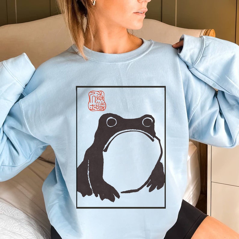 Unimpressed Frog Sweatshirt Japanese Aesthetic by Matsumoto Hoji, Organic Unisex Sweatshirt, Vintage Style Art Sweatshirt image 4