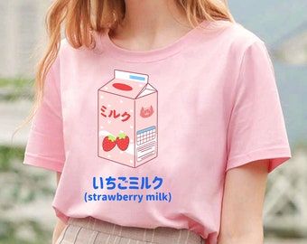 Strawberry Milk Shirt, Aesthetic Clothing, Kawaii Shirt, Pastel Pink Shirt, Pastel Goth Shirt, Kawaii Clothing, Anime, cute Shirt