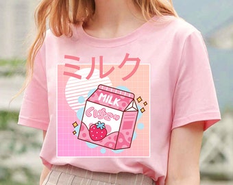 Strawberry Milk shirt, Vaporwave Kawaii shirt, Harajuku Clothing, Anime shirt Japan shirt UNISEX