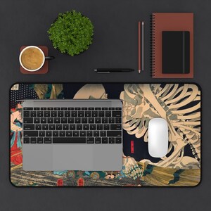 Japanese View Desk Pad, Utagawa Skeleton Spector, Great Wave, Mouse Pad ,Desk Mat,Cute Desk Decoration,Office Desk Mat Pad,Desktop Mat image 5