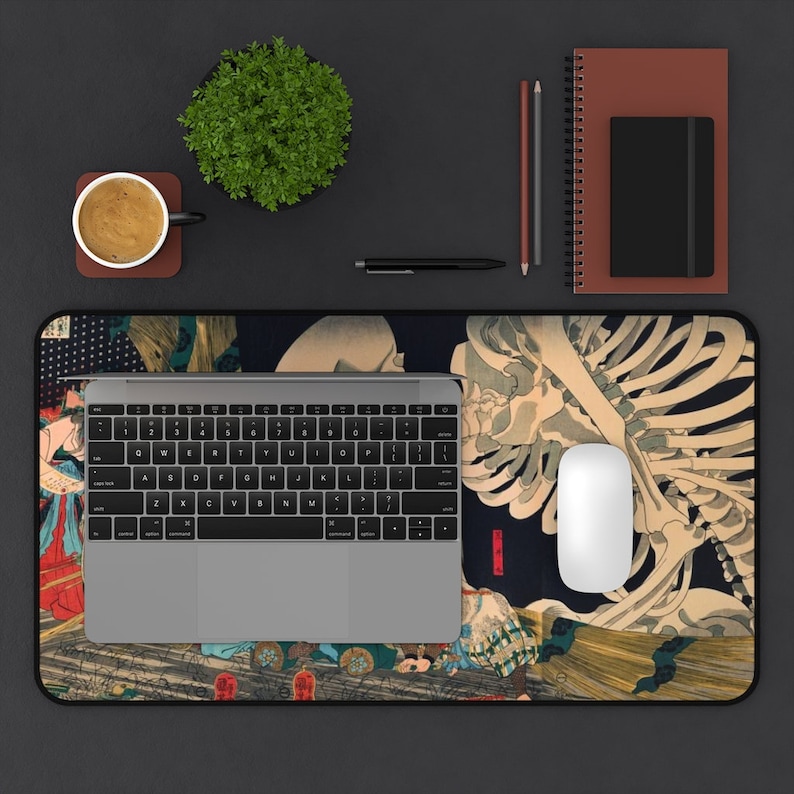 Japanese View Desk Pad, Utagawa Skeleton Spector, Great Wave, Mouse Pad ,Desk Mat,Cute Desk Decoration,Office Desk Mat Pad,Desktop Mat image 5