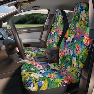 Housses de siège d’auto Flower Power, Housse de siège de siège avant florale colorée Cottagecore mignonne pour véhicule de voiture, housse de siège nature