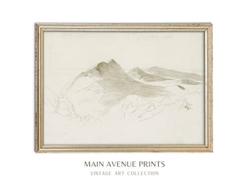 Simple Mountain Outline Sketch Print | Mountain Wall Art | Mountain Outline Art Print | Simple Wall Art | Neutral Beige Art Print