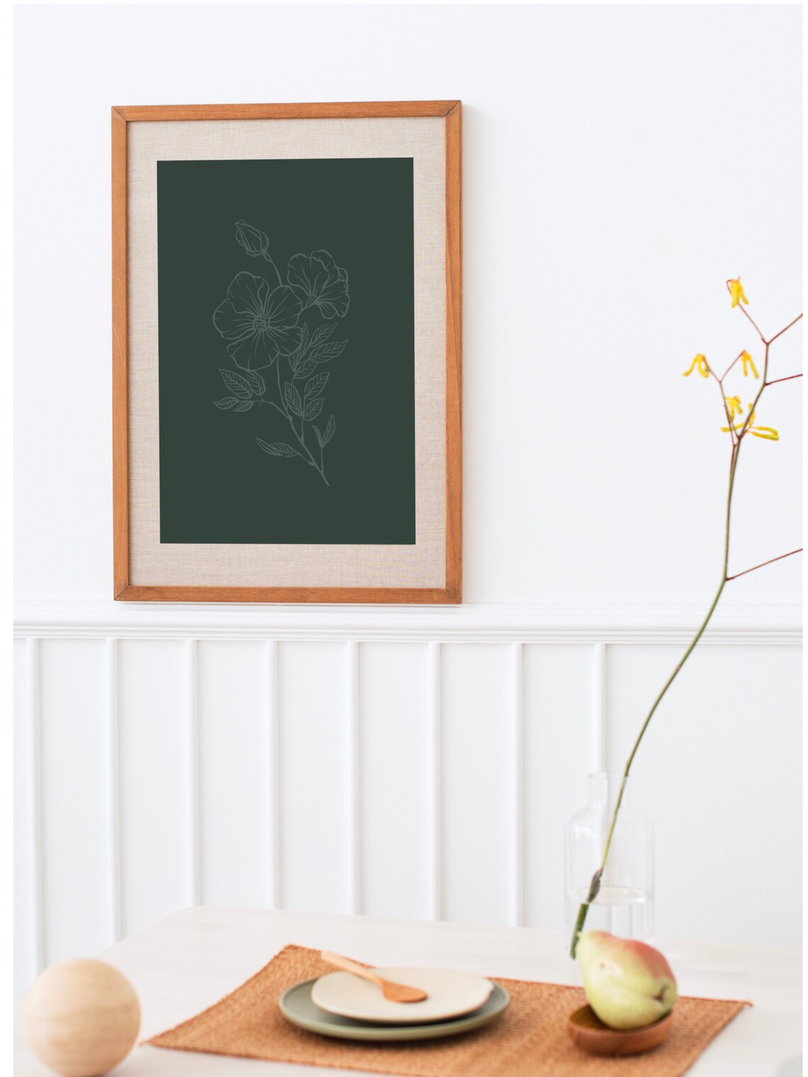 Green Floral Wall Art, Simple Floral Wall Art, Wall Decor, Printable