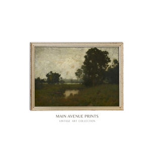 Green Landscape Painting | Landscape Wall Art | Printable Art | Vintage Oil Painting Print | Green Tone Landscape | Moody Wall Art