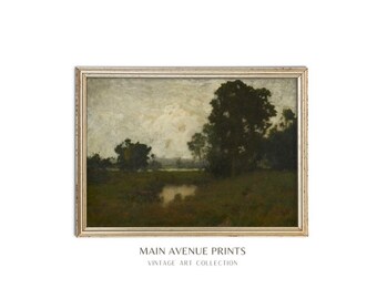 Green Landscape Painting | Landscape Wall Art | Printable Art | Vintage Oil Painting Print | Green Tone Landscape | Moody Wall Art