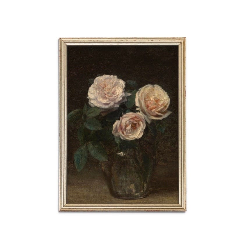 Pink Floral Art Print | Flowers in Vase Painting | Moody Wall Art ...