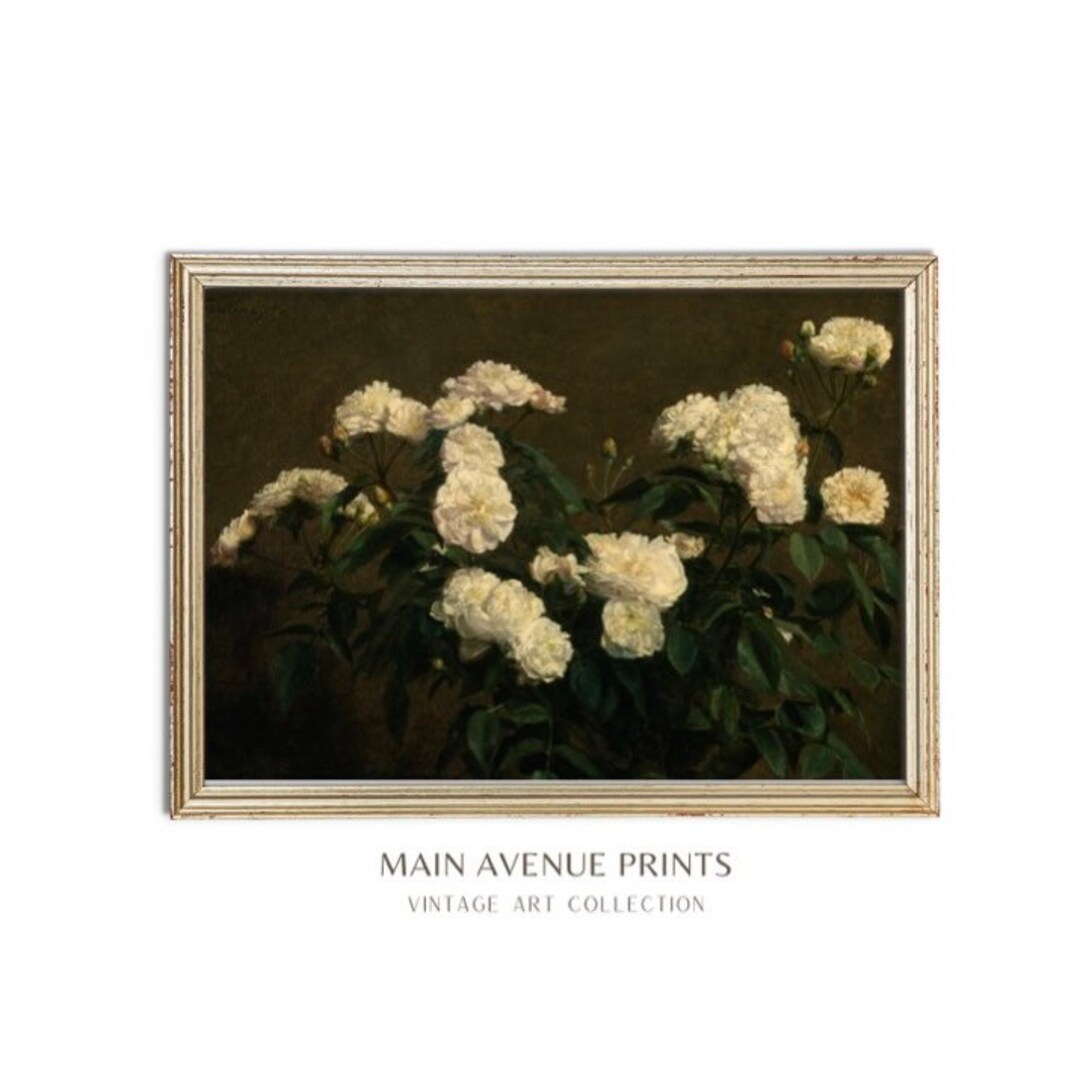 White Floral Wall Art Print | Vintage Floral Painting | Flower Wall Art ...
