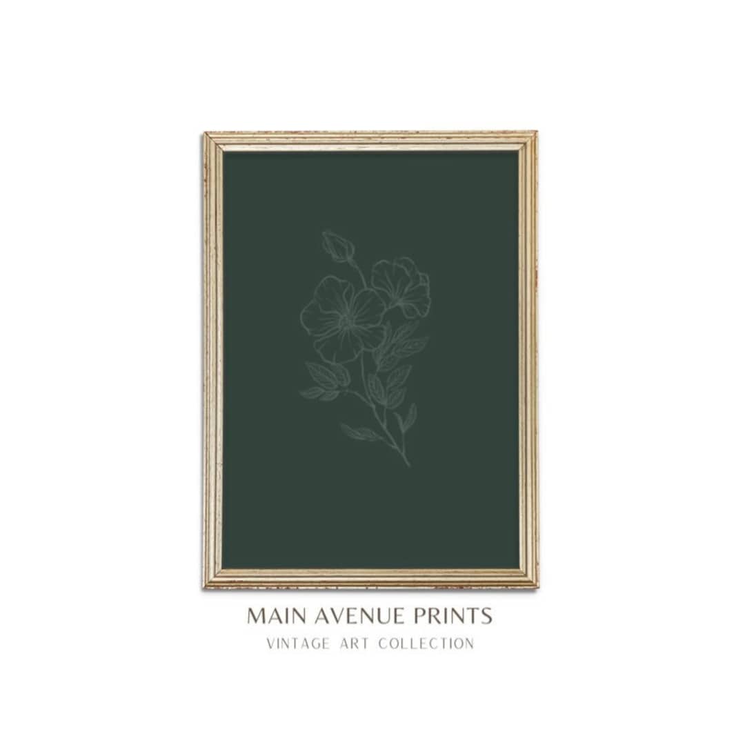 Green Floral Wall Art, Simple Floral Wall Art, Wall Decor, Printable