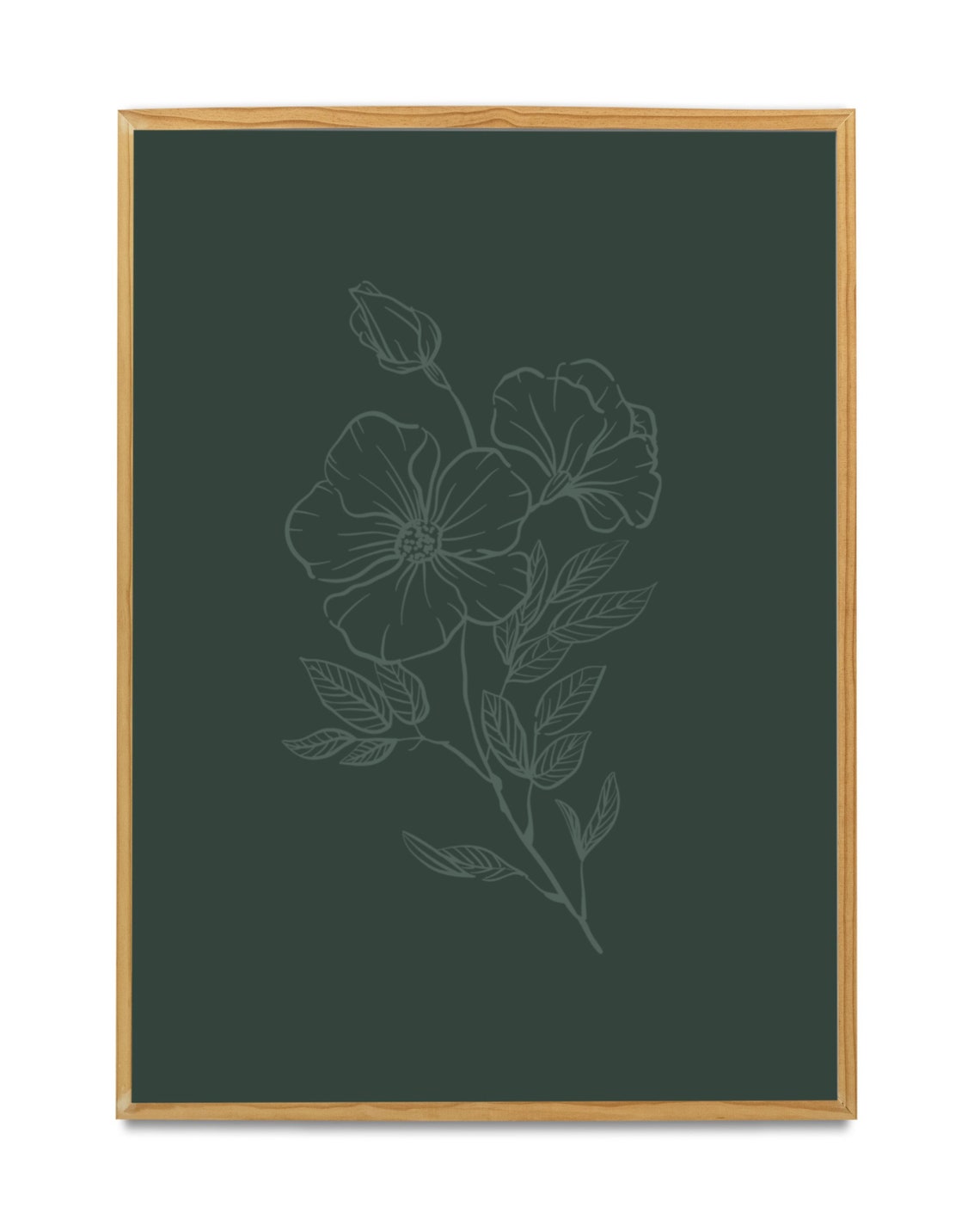 Green Floral Wall Art, Simple Floral Wall Art, Wall Decor, Printable